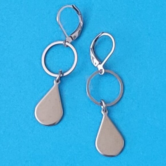 TEARDROP Circle Stainless Steel Lever Back Earrings Minimalist - Picture 13 of 14